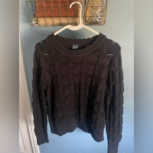 GAP Women's Black Fringe Crew Neck Sweater